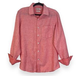 Fabindia Red Linen Slim Fit Long Sleeve Shirt Micro Diamond Print Men’s Size 38